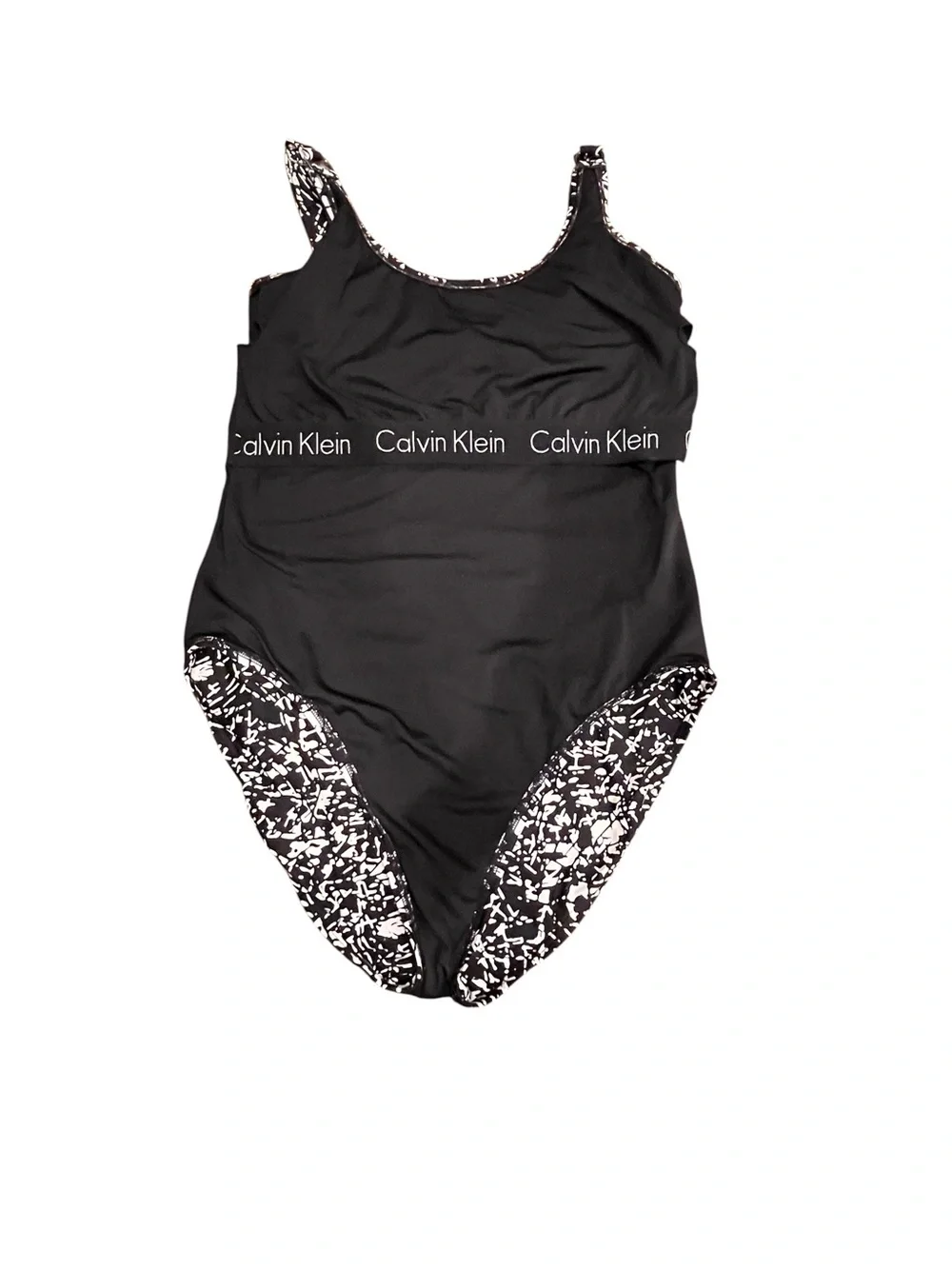 Calvin Klein Black White Bathing Suit One-Piece Swimsuit Abstract Print Size 14